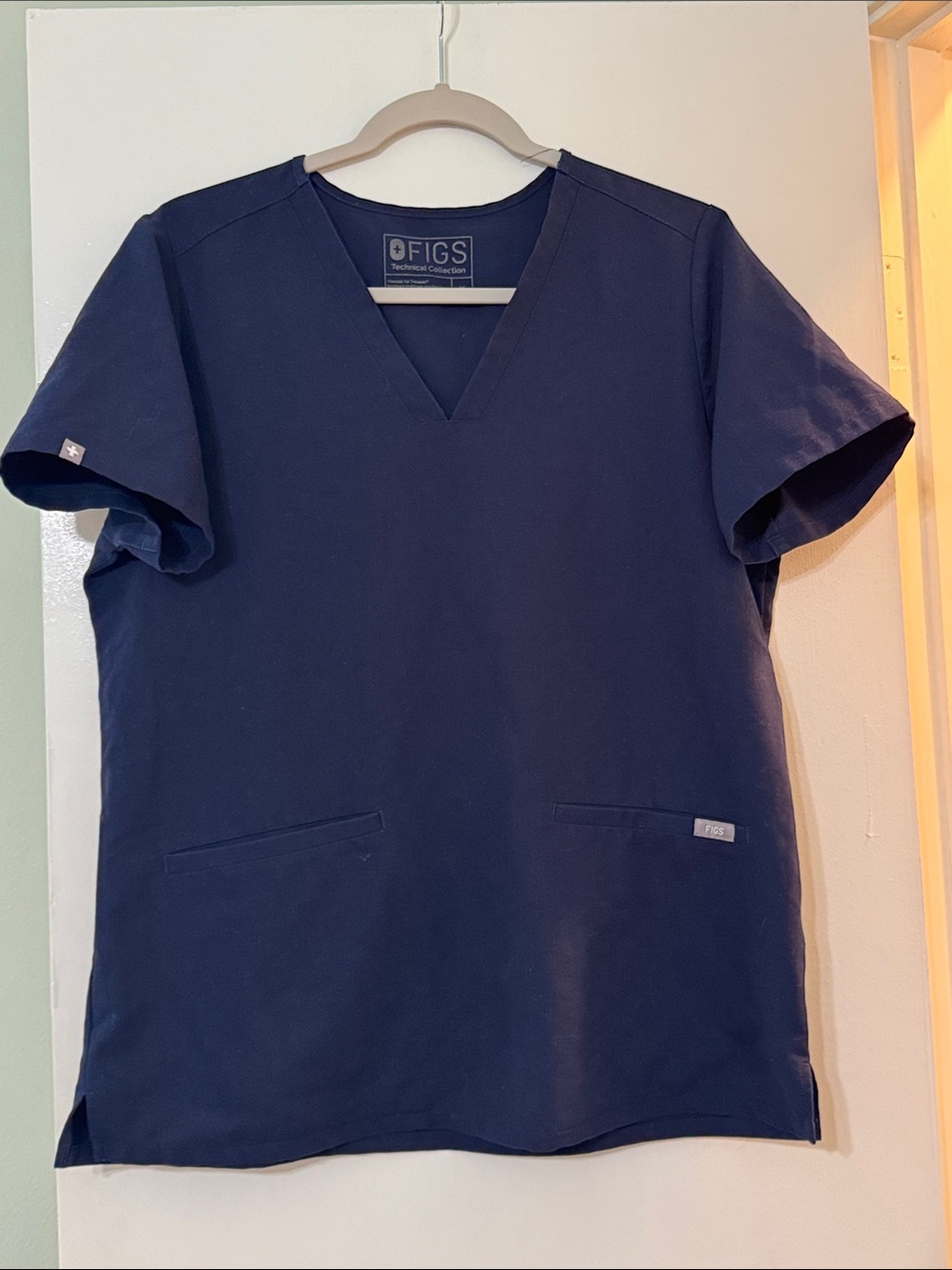 Figs Women's Navy Short Sleeve V-Neck Scrub Top